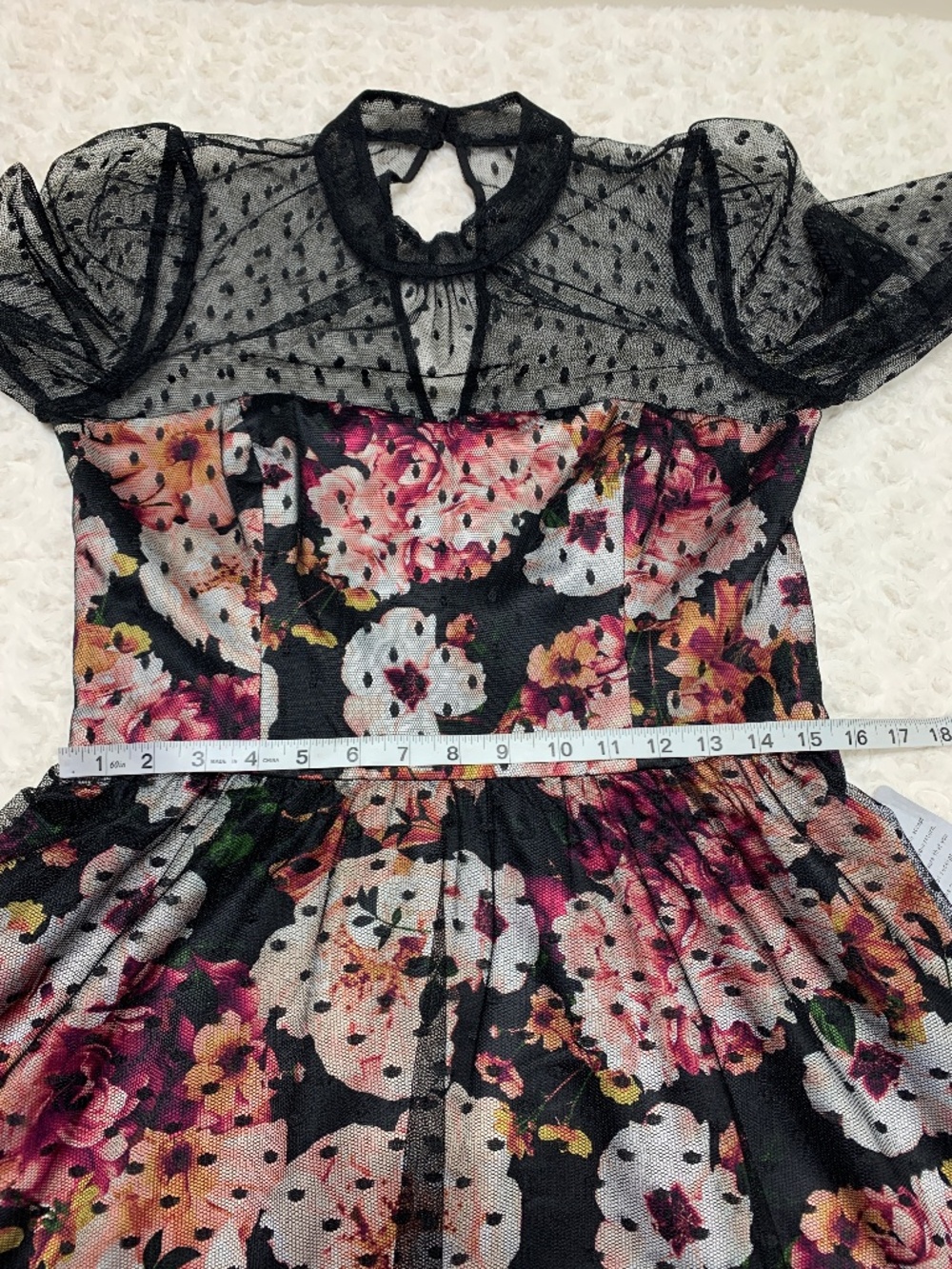 Eliza J Black Floral Tulle Illusion Dress Sz 12 - Picture 13 of 15